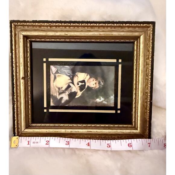 Antique Picture Young Girl With Blue Ribbon Sitting holding Dog Framed Print - Picture 11 of 11